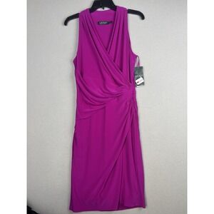 Lauren Ralph Lauren Dress Women's 8 Pink Wrap Front Sheath Side Ruching 4141